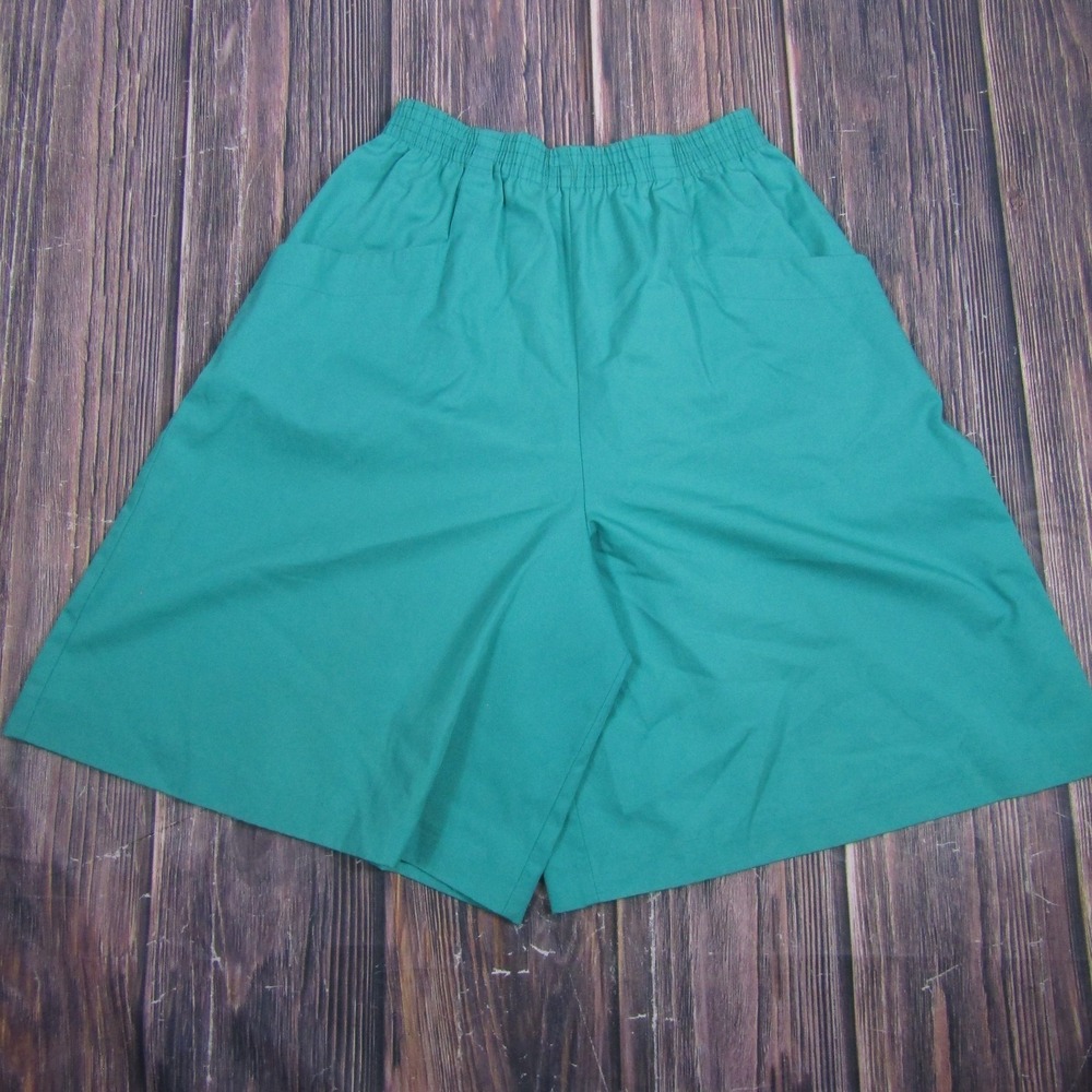Briggs Culotte Shorts Womens L Green‎ Poplin Elastic Waist 9 Inseam Vintage 90s